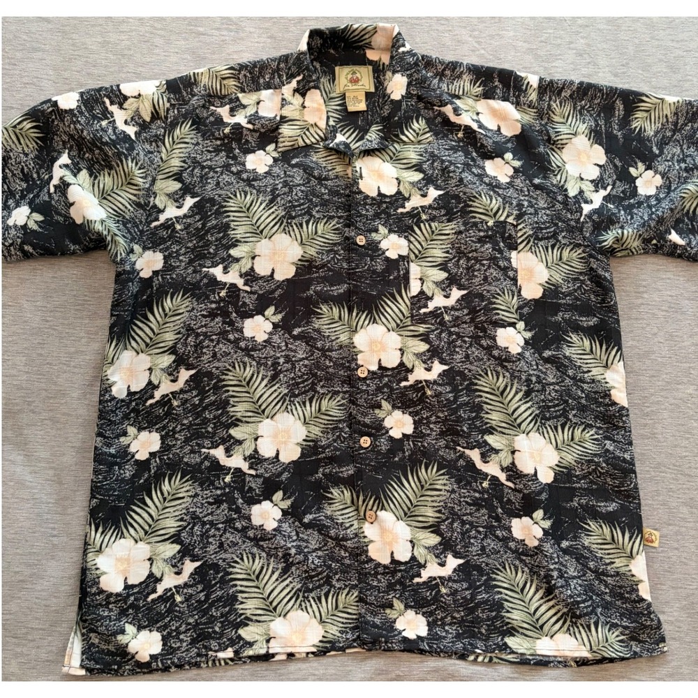 Joe Marlin Mens XLT Black Tropical Floral Rayon Blend Short Sleeve Button Shirt